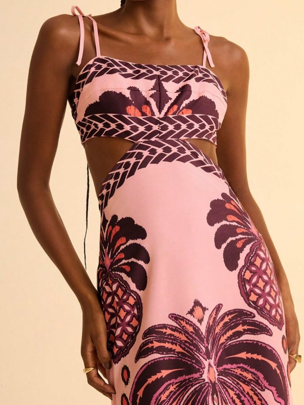 Pink Boho Women's Banana Tree Pineapple Print Sleeveless Dress - Picture 5 of 7